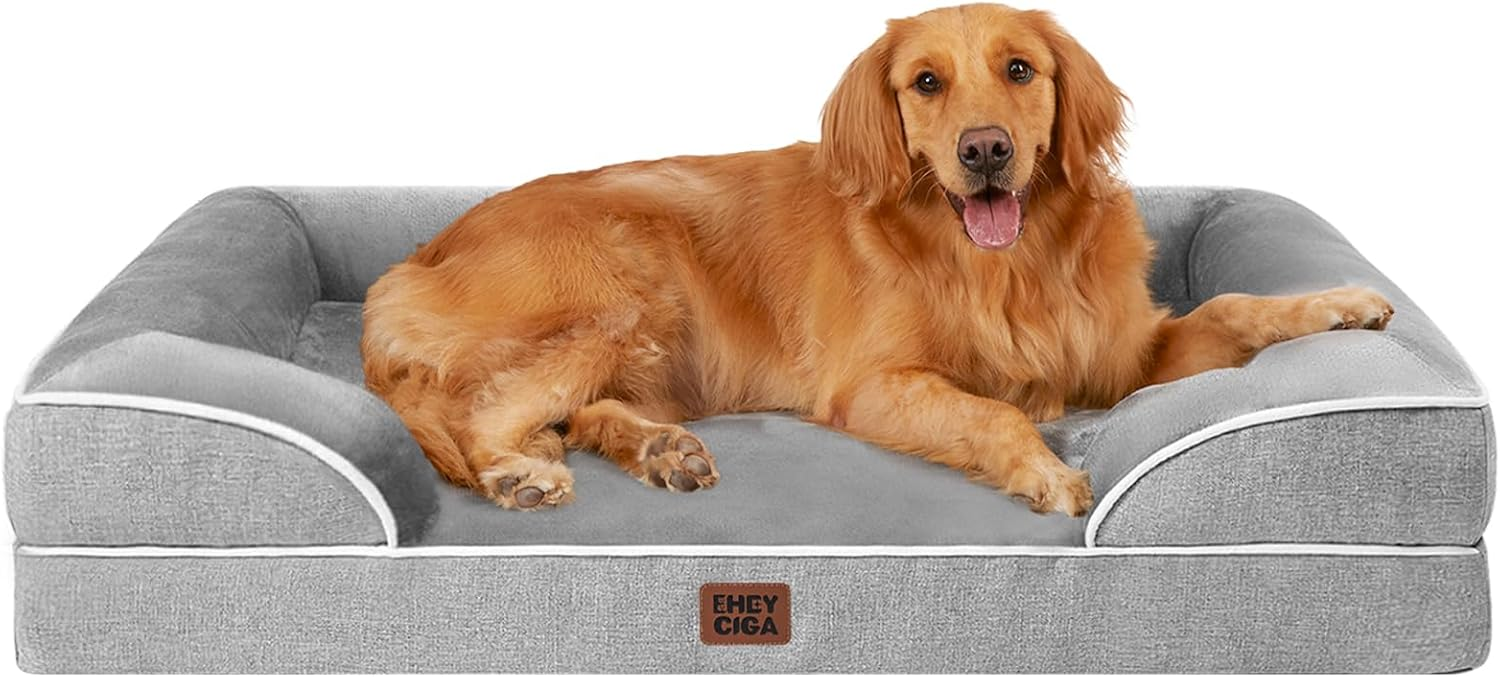 Graues orthopädisches Hundebett von EHEYCIGA mit erhöhtem Rand