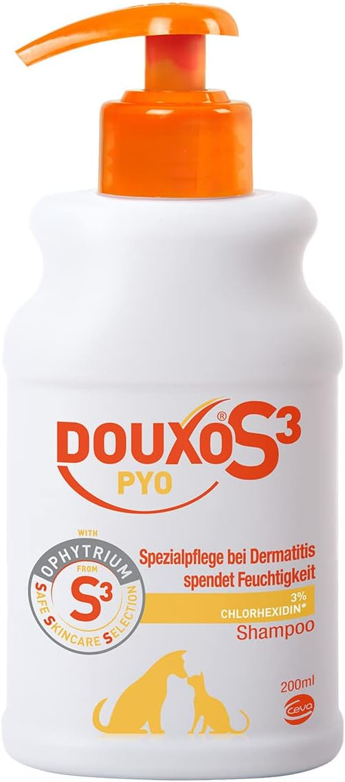 DOUXO S3 PYO Shampoo mit orangefarbenem Pumpspender