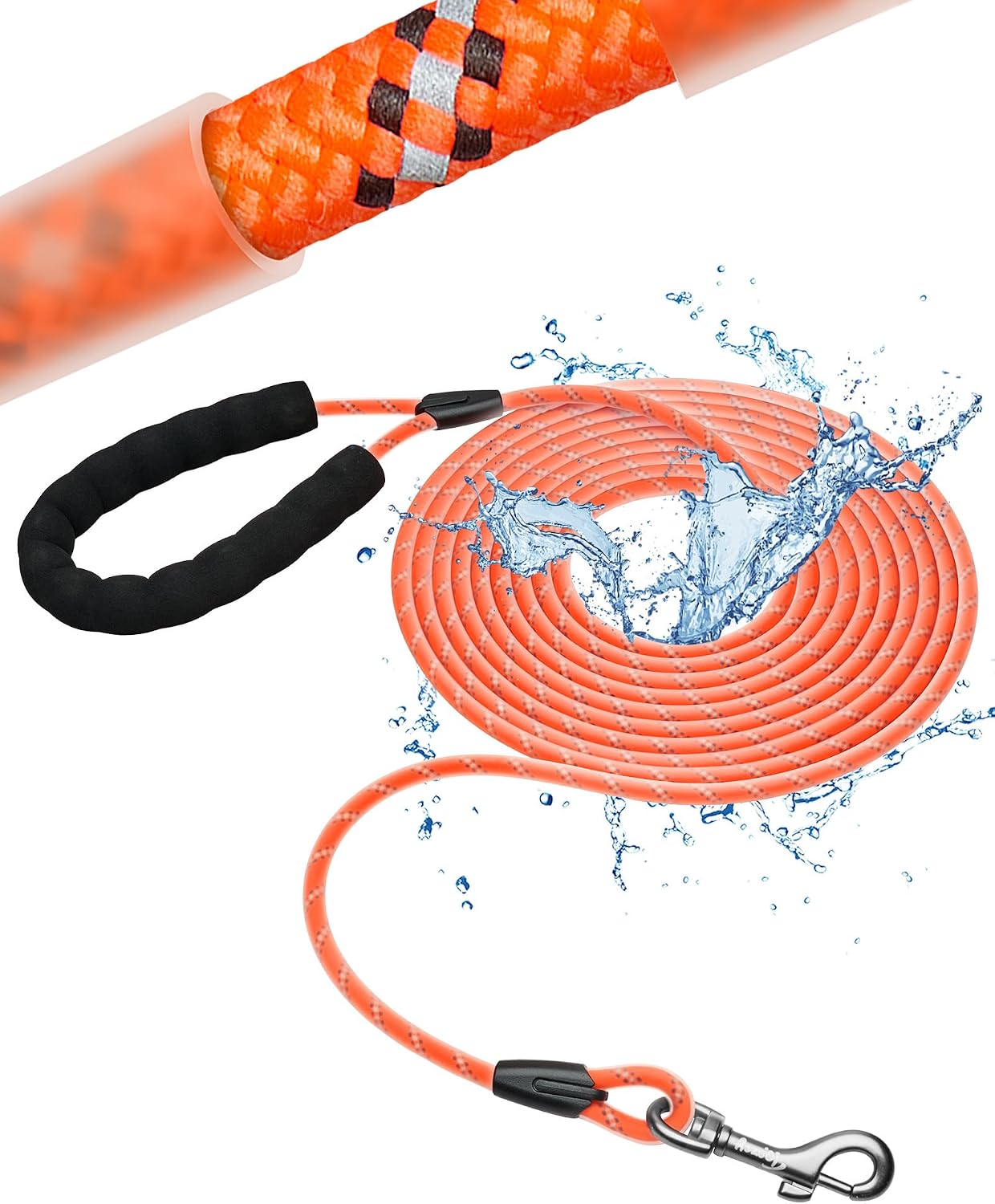 Runde orange Schleppleine mit gepolsterter Handschlaufe