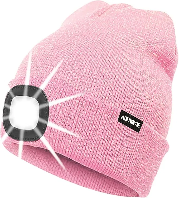 Rosa Strickmütze mit integrierter LED-Lampe