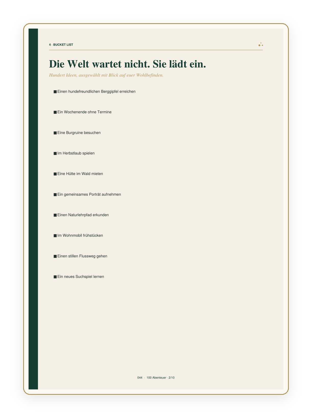 Vorschau: Bucket-List-Seite des Luxury Journal