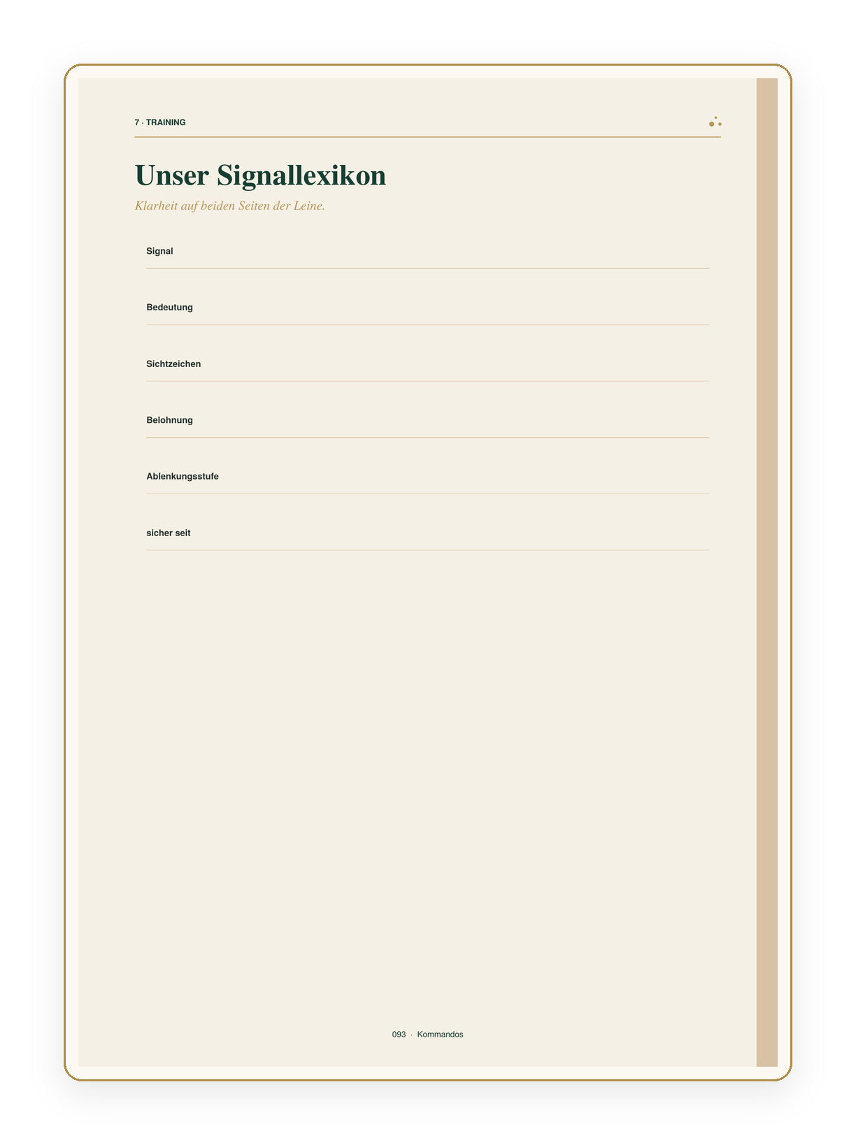 Vorschau: Trainingssignale-Seite des Luxury Journal