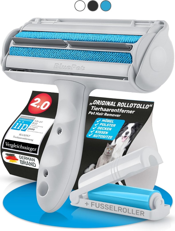 BluePet Tierhaarentferner mit blau-grauen Rollen und Mini-Fusselrolle