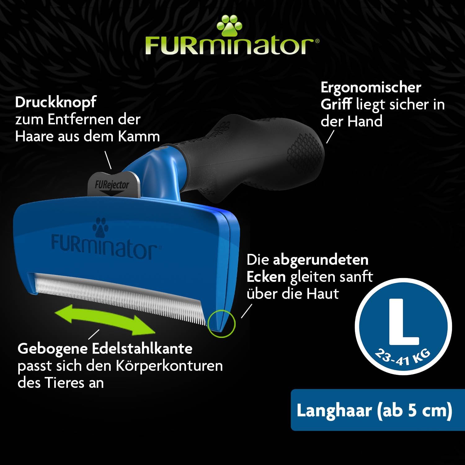 FURminator deShedding Tool Größe L für langhaarige große Hunde