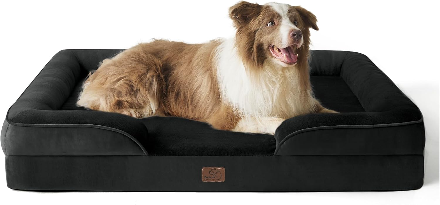 Schwarzes orthopädisches Hundebett von Bedsure mit erhöhtem Rand
